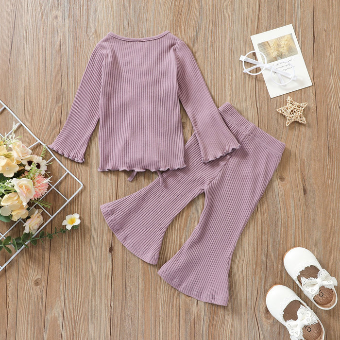 Multicolor pit lace up long sleeved top flared trousers