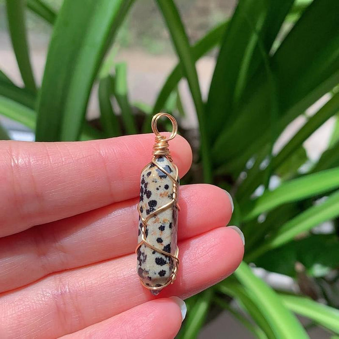 Natural Stone Crystal Necklace Wire Wrap Multicolor