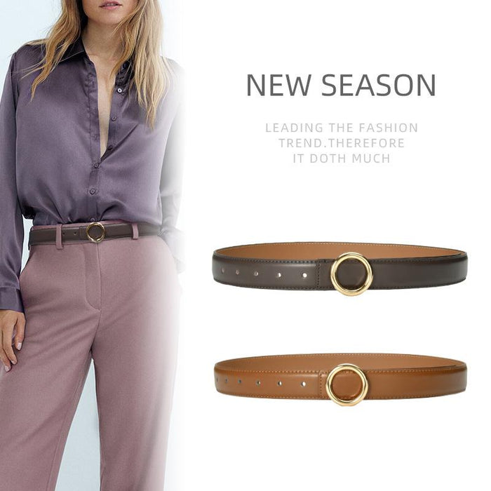 New Simple Round Buckle Leather Belt Jeans Accessories
