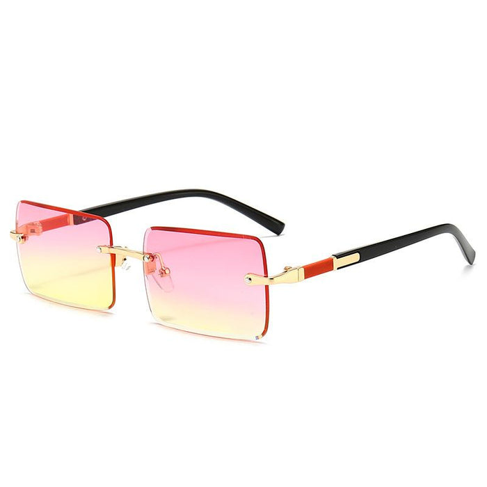 Rimless Cut-Edge Square Sunglasses