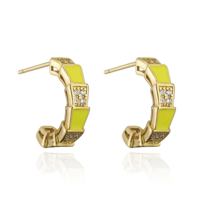 Light Luxury Style Oil Drop Gold Color Zircon Geometric Earrings