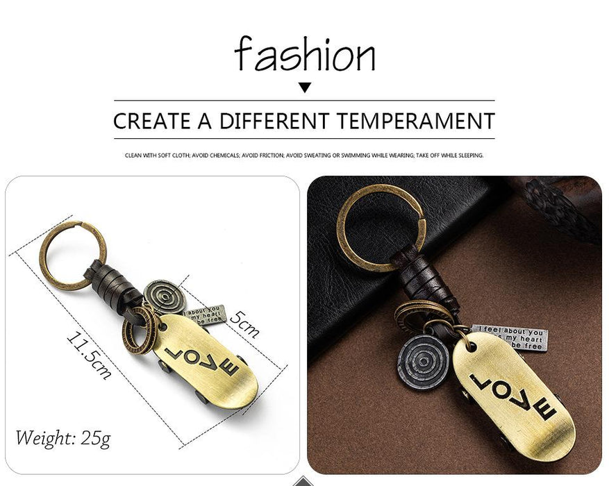 Vintage punk style leather metal Keychains creative small gift hand woven car Keychains pendant