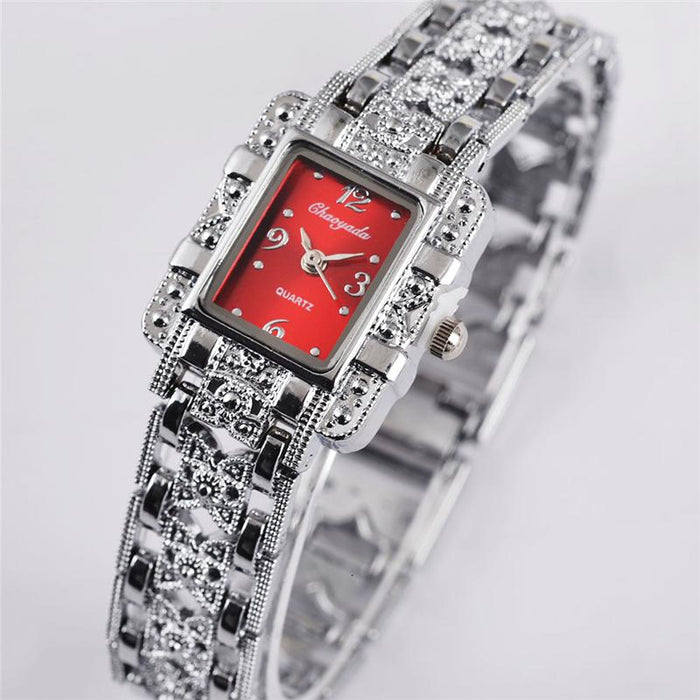 Women Watch Rectangle Dial Silver Stainless Steel Watches