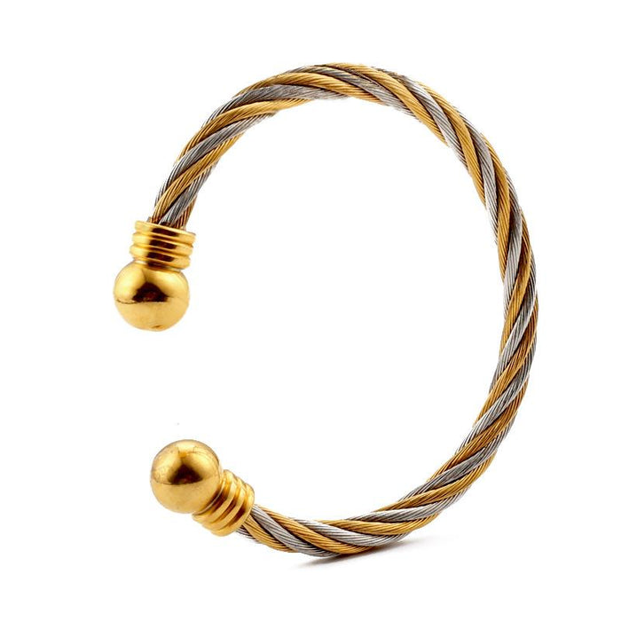 New Stainless Steel Gold Color C-stripe Woven Bracelet Bangle