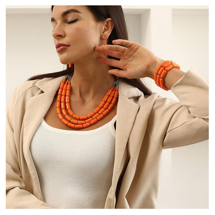 Women's Jewelry BEADED Three Piece Multi-layer Necklace Set