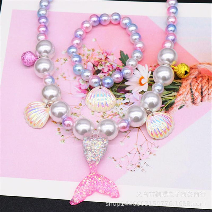 Children's Beauty Fishtail Pearl Necklace Bracelet Ring Earring Set