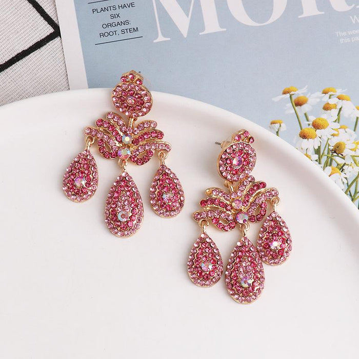 Pop Exaggerated Women's Jewelry Drop Earrings Inlaid Rhinestone