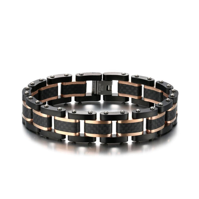 Fashion Men's Solid Carbon Fiber Stainless Steel Bracelet Jewelry