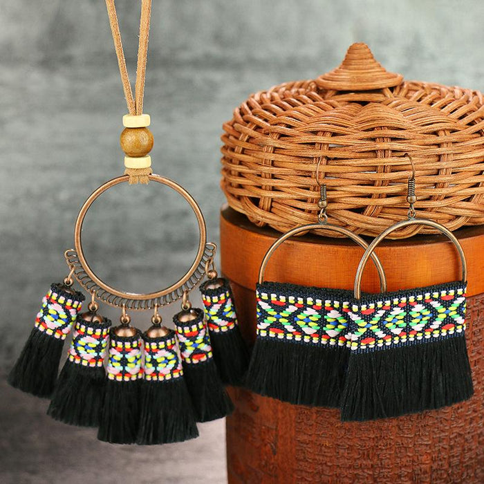Earring + Necklace Set Handmade Tassel National Style Jewelry