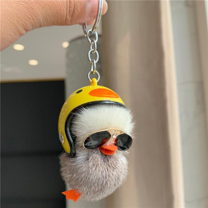 Mini Mink Hair Little Yellow Duck Car Key Chain Pendant