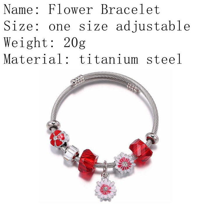 Open Daisy Flower Pendant Titanium Steel Bracelet