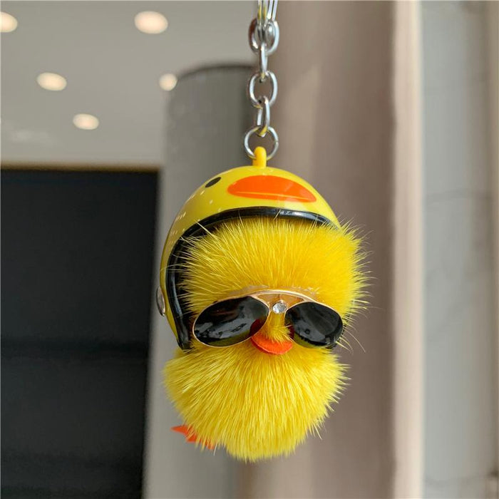 Mini Mink Hair Little Yellow Duck Car Key Chain Pendant