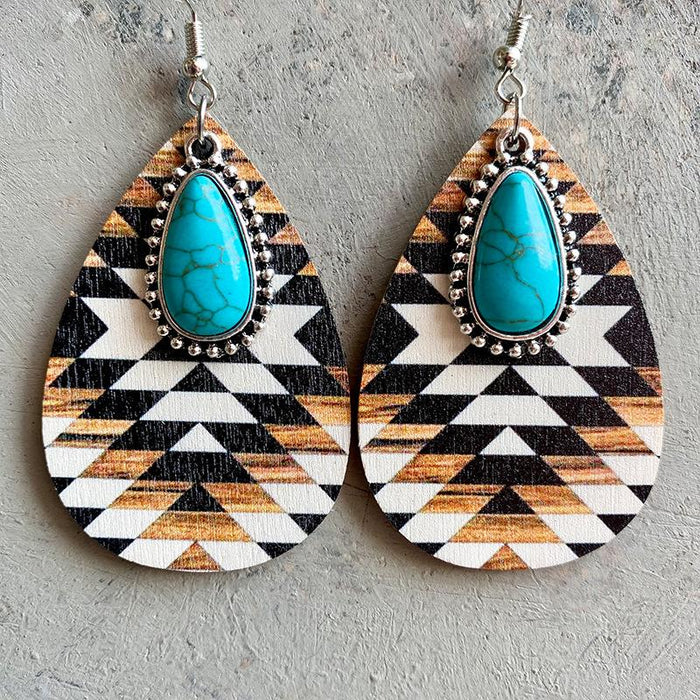 Bohemian Pine Stone Wooden Pendant Earrings