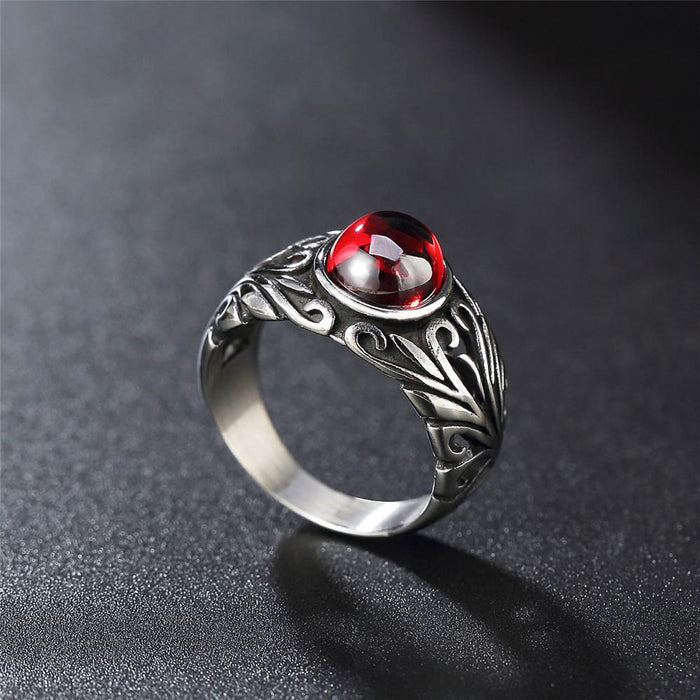 Vintage Hell Flower Ruby Titanium Steel Ring