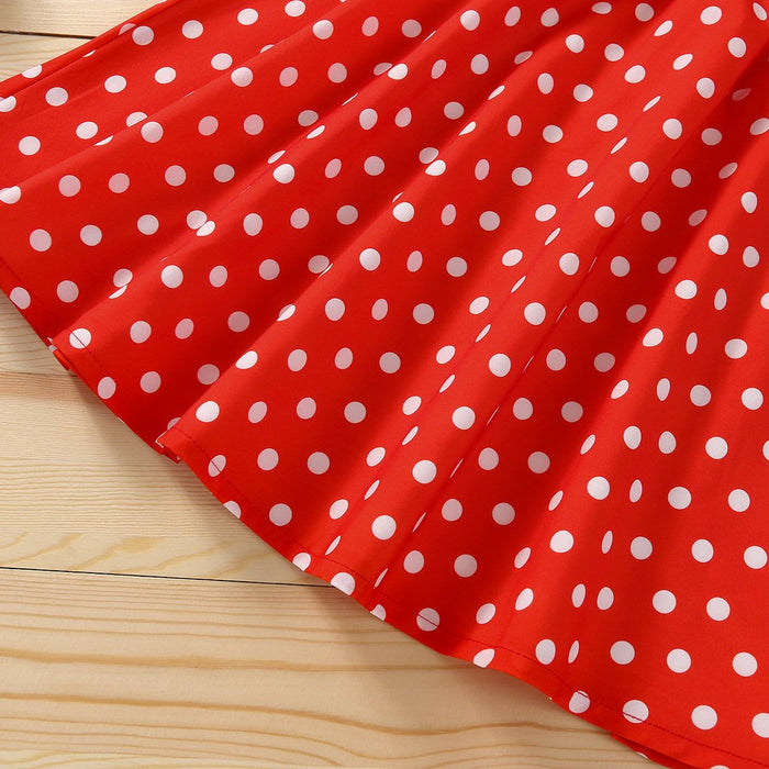 White blouse red dot pleated skirt two piece suit