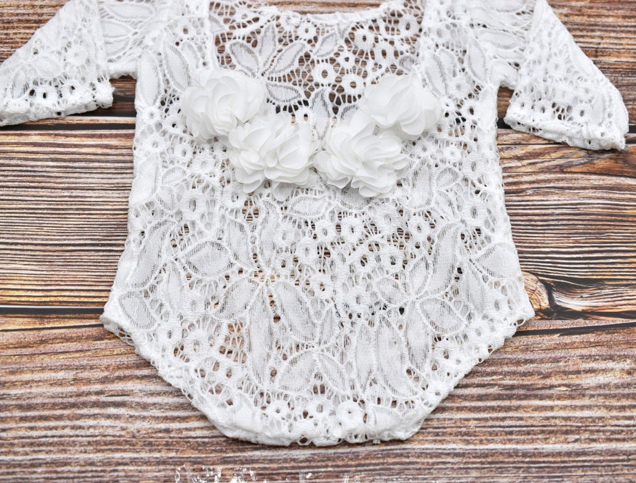 Chiffon Flower Decoration Lace Photography Clothes Pearl Hair Belt Two-piece Set