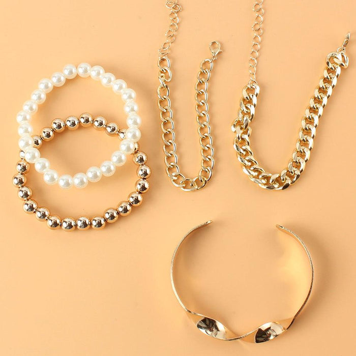 Simple and Personalized Gold Multi-layer Bracelet Set Bracelet