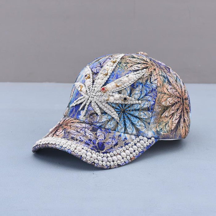 Summer Women's Maple Leaf Lace Handmade Beads Baseball Cap