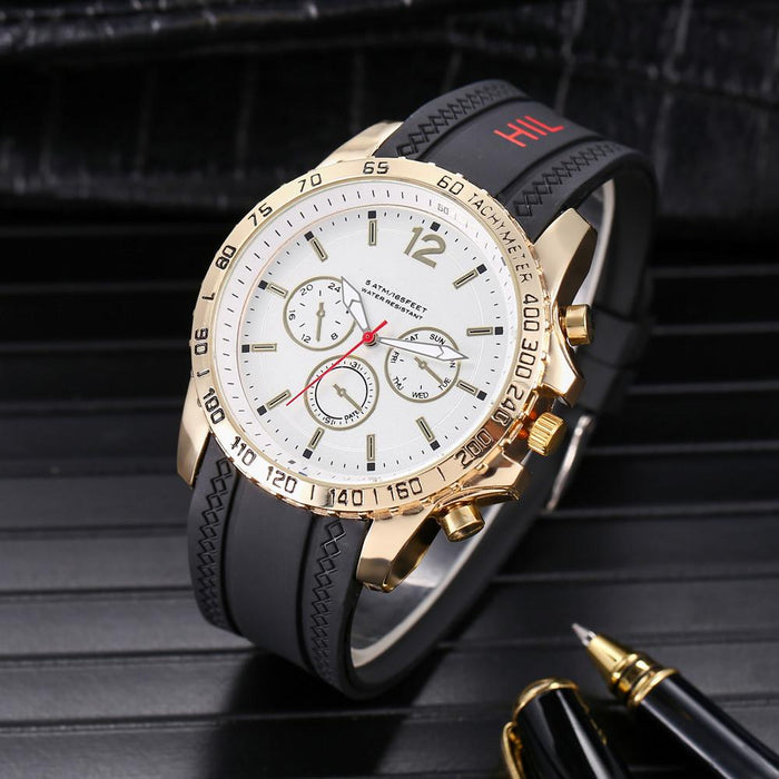 Luxury Men Popular Big Dial Male Watch Silicone Band Quartz Wristwatch