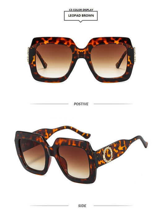 Large square metal stripe Sunglasses