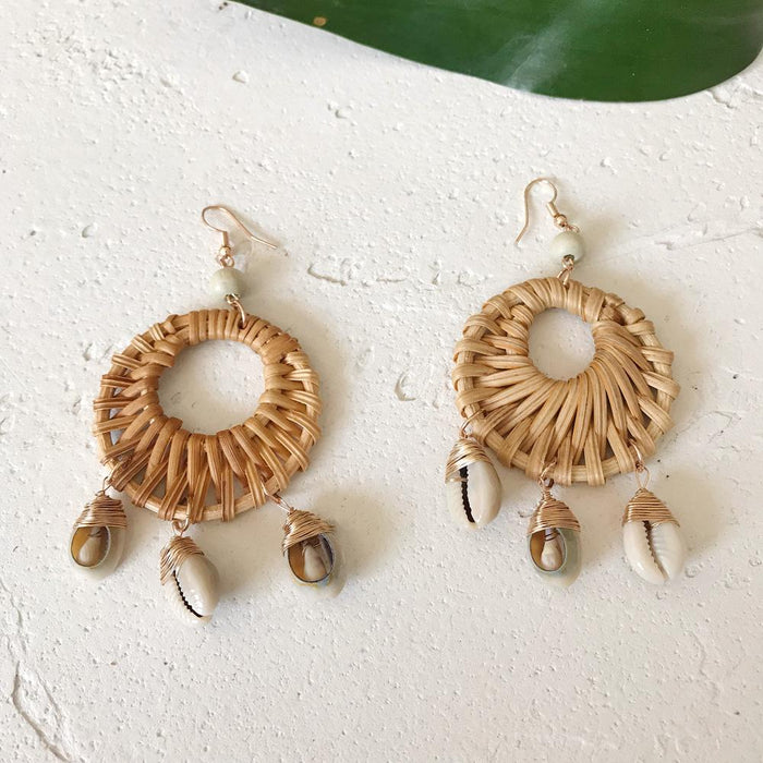 Shell geometric circle ocean wind conch rattan Earrings