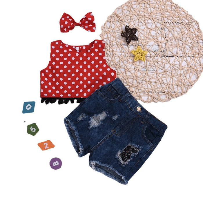 Vest hole Denim Shorts Set