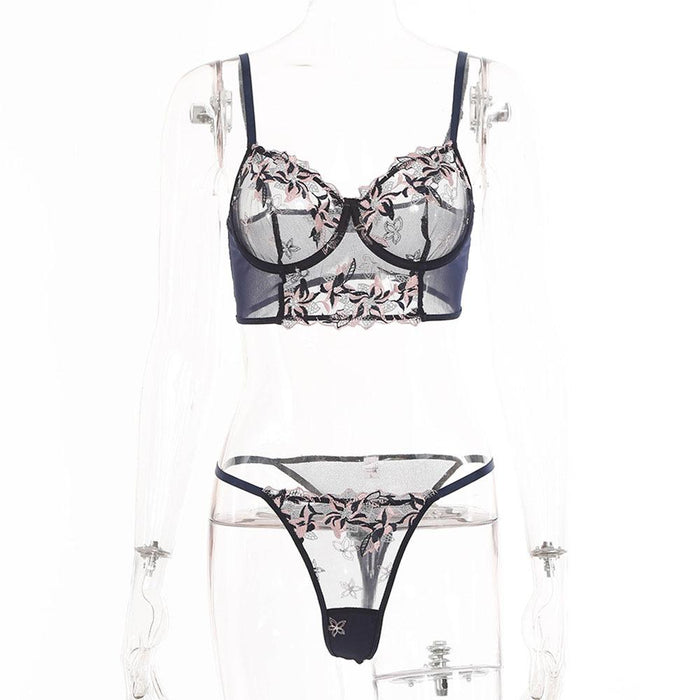 Women's Embroidered Mesh Underwear Sexy Lingerie Set
