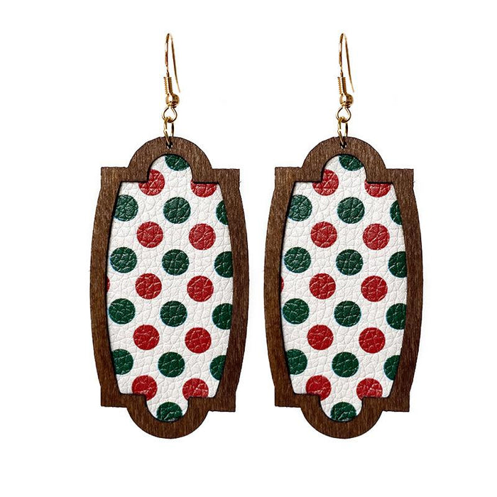 New Plaid Snowflake Dot Drop Shape Women's Wooden Earrings