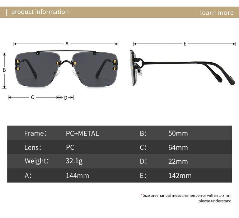 Men's and women's square metal double beam Sunglasses