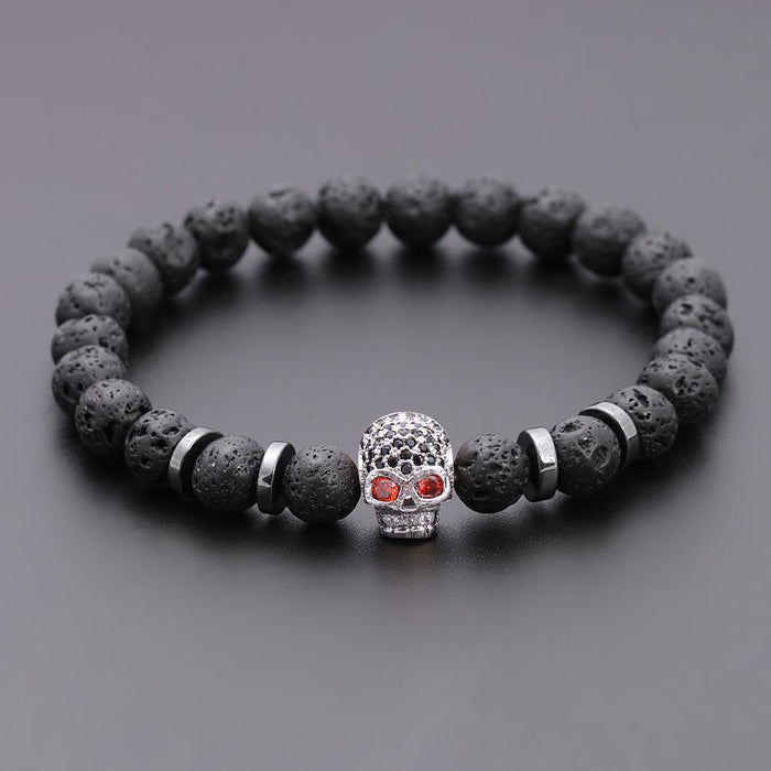 Handmade Black Eye Skull Lava Stone Bracelet