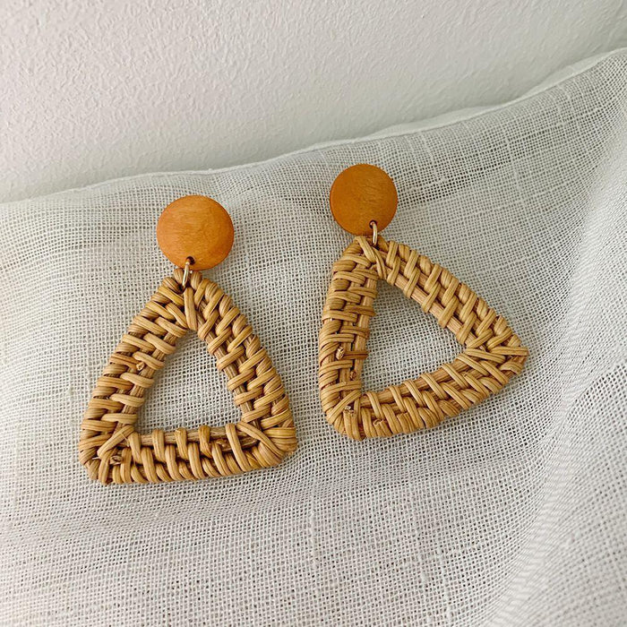 Wooden Handmade Rattan Geometric Earrings Female