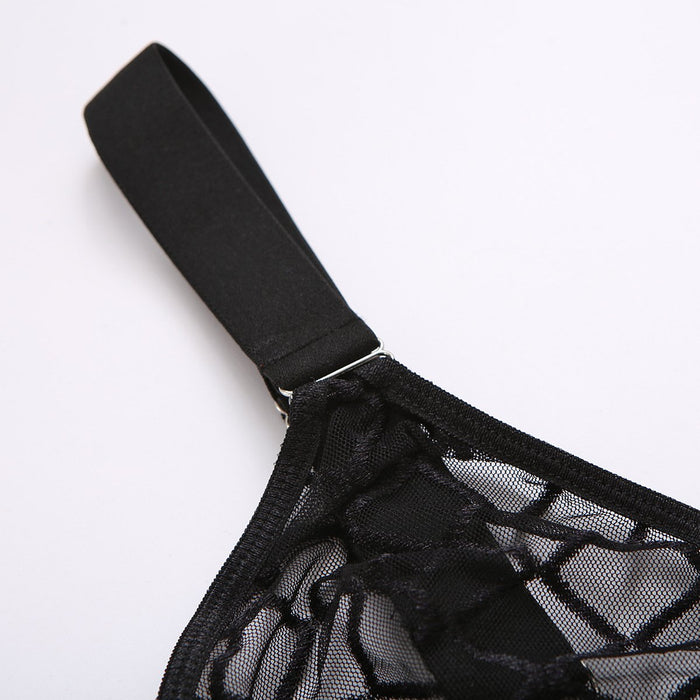 Sexy Women Lingerie Fashion Plaid Mesh Underwear Set