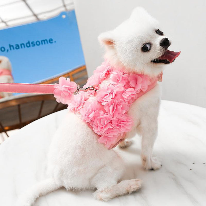 3D Flowers Small Dog Harness Vest Leash Suit