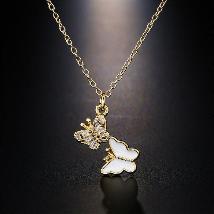 Fashion Personality Two Butterfly Pendant Zircon Gold Color Necklace