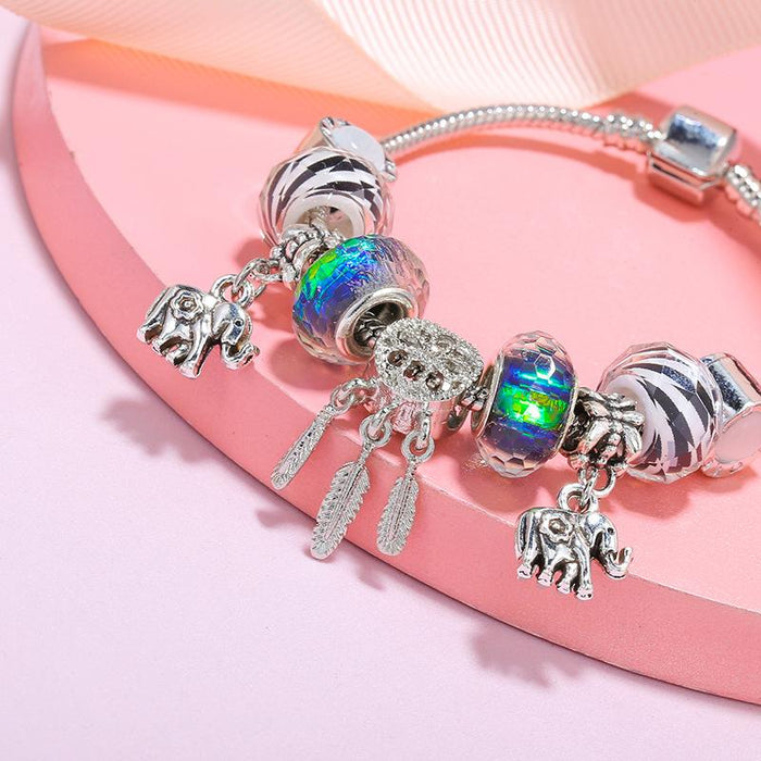 Grassland striped beads catching dream Elephant Pendant Bracelet