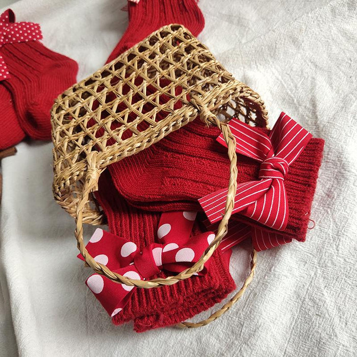 Kids Cotton Big Bow Christmas Socks