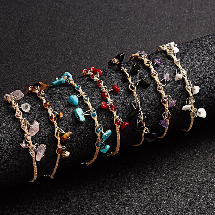 35 Pieces Natural Stone Gravel Woven Bracelet