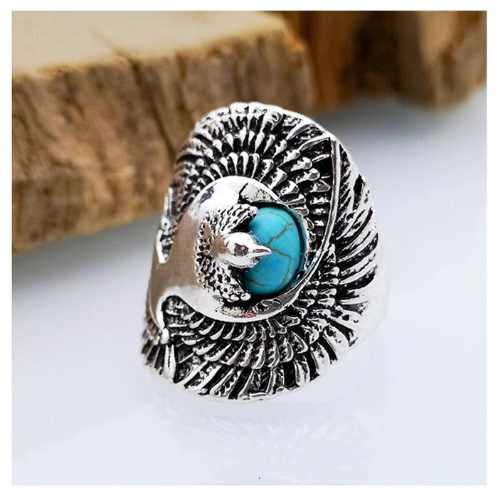 Vintage Turquoise Eagle Titanium Steel Men's Ring
