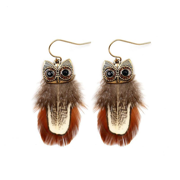 Fashionable Owl Feather Earrings