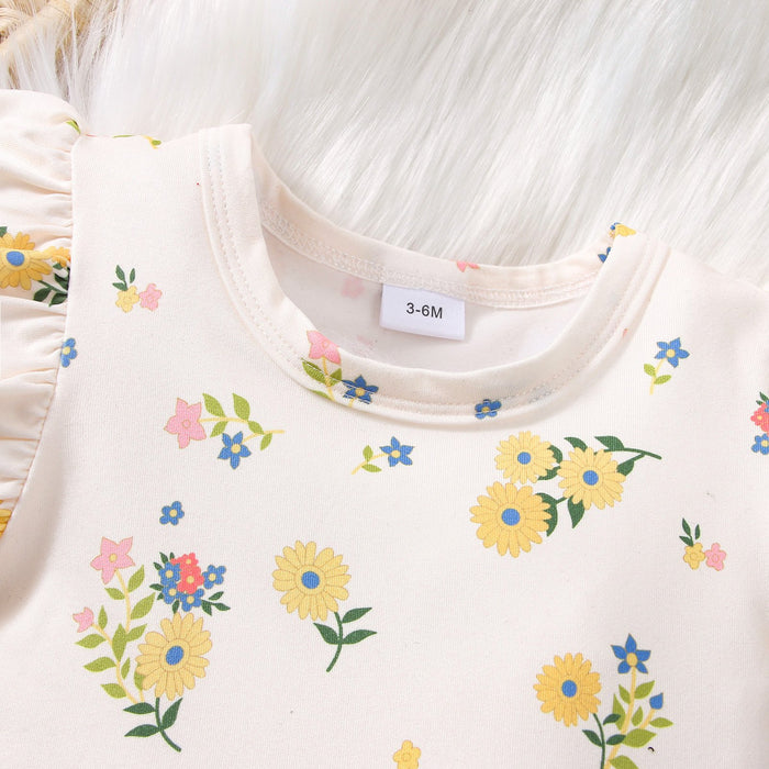 Small broken flower full printing fly sleeve ha Yi asshole pants calf socks four piece children's suit