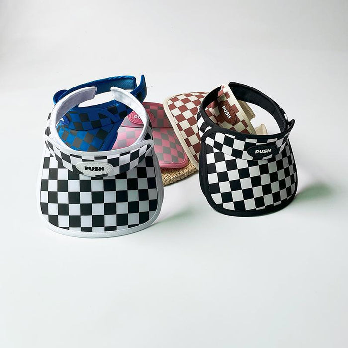 Summer Checkerboard Plaid Children's Wide-brimmed Sun Hat