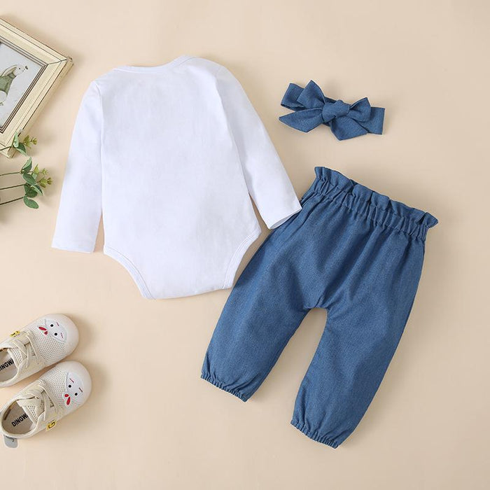 English cartoon printed three piece set for baby out wear