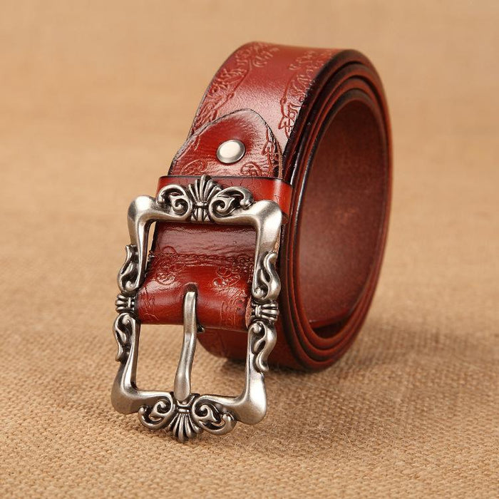 New Two-color Retro Embossed Wide Belt