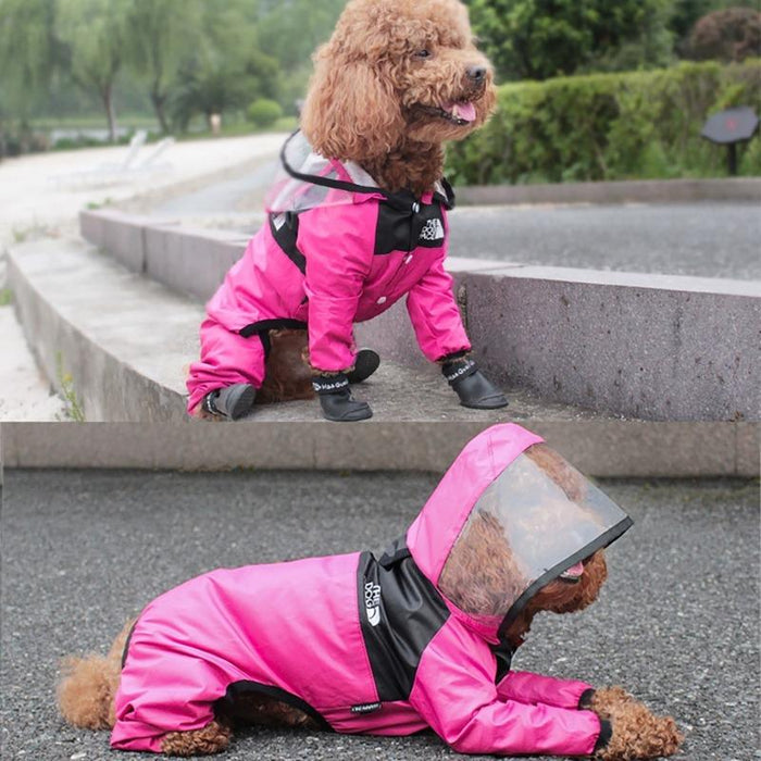 Dog Waterproof Raincoat Jumpsuit Reflective Raincoat Hooded