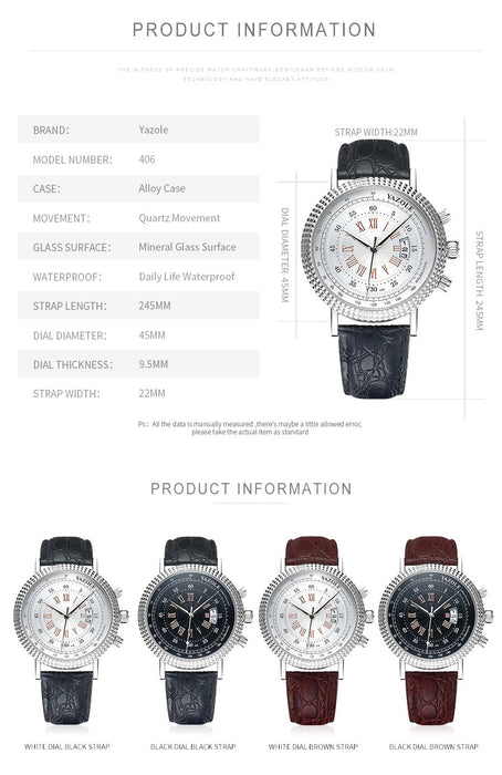 YAZOLE Tachymeter Wrist Watch H Brand Sport Men's Watch Auto Date Watches Clock