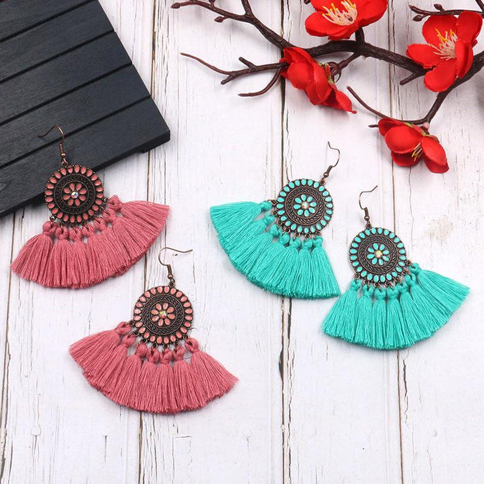 Women's Fashion Round Boho Vintage Tassel Earrings