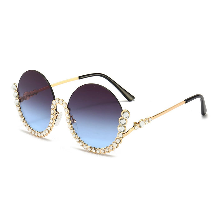 Round half frame metal Rhinestone Sunglasses