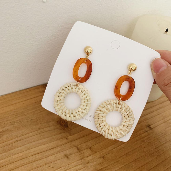 Geometric Acrylic Handmade Long Rattan Earrings