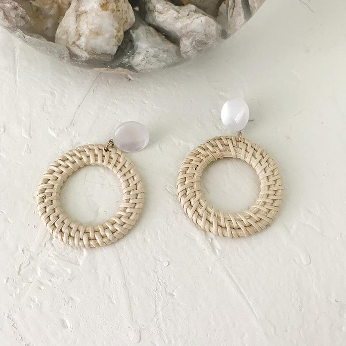 Summer Vacation Water Drop Circular Rattan Earrings