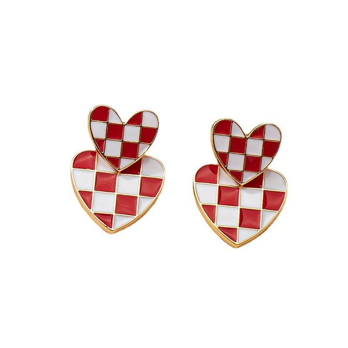 Retro French Checkerboard Oil Dripping Female Earrings